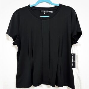 Karl Lagerfeld Paris BLACK Scoop Neck Short Sleeve Peplum Top Blouse Size L BNWT